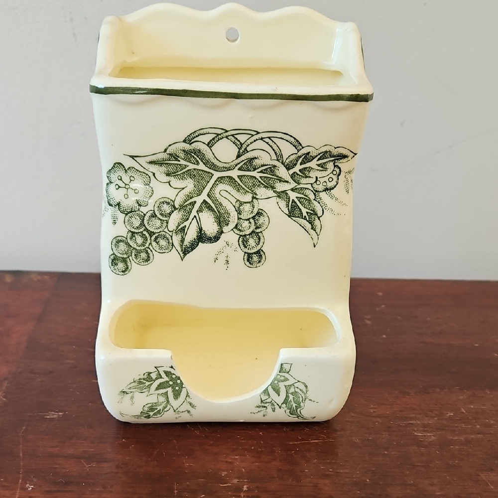 Vintage Ceramic Matchbox Holder Grape & Vines Design Japan